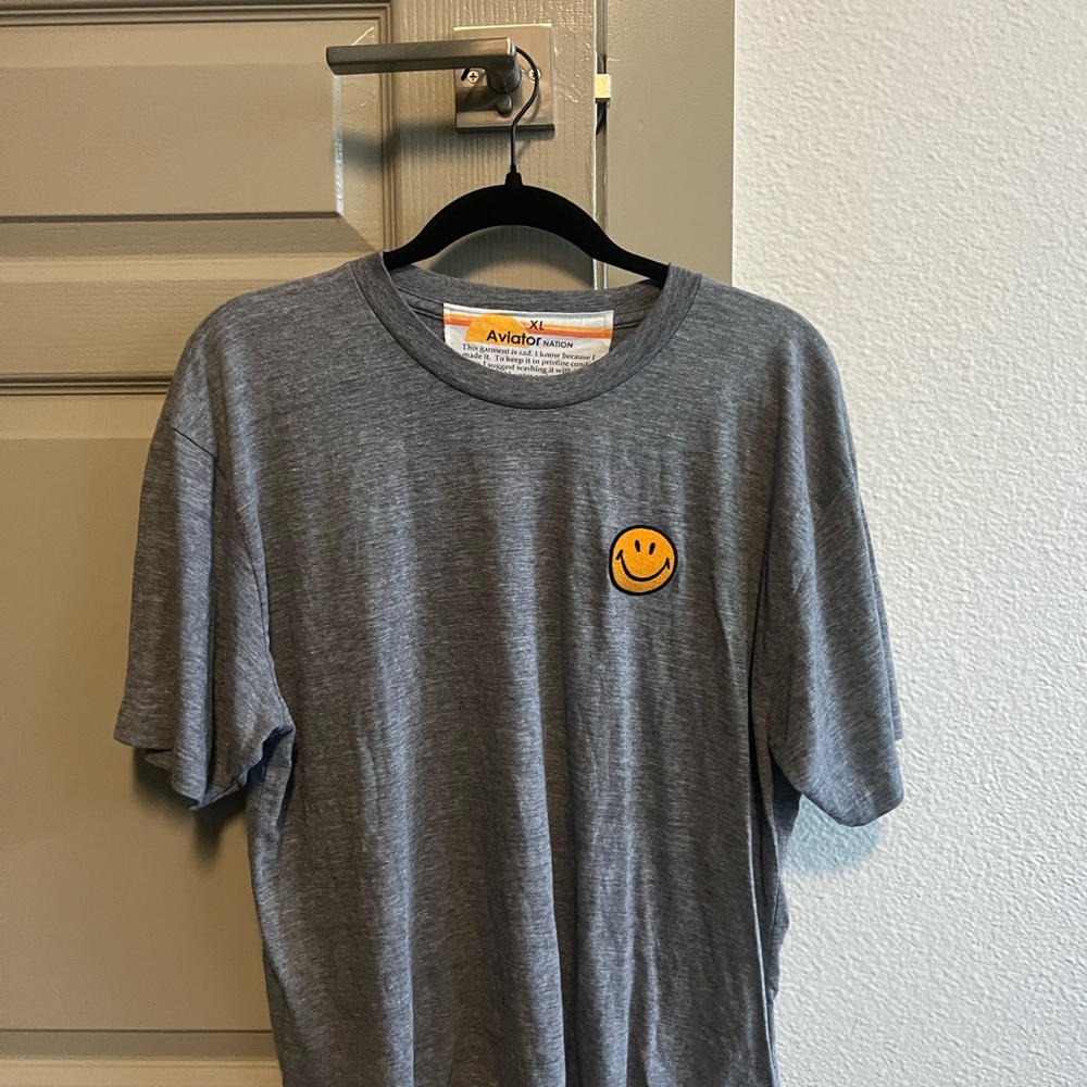 Aviator Nation Gray Smiley Face T-Shirt